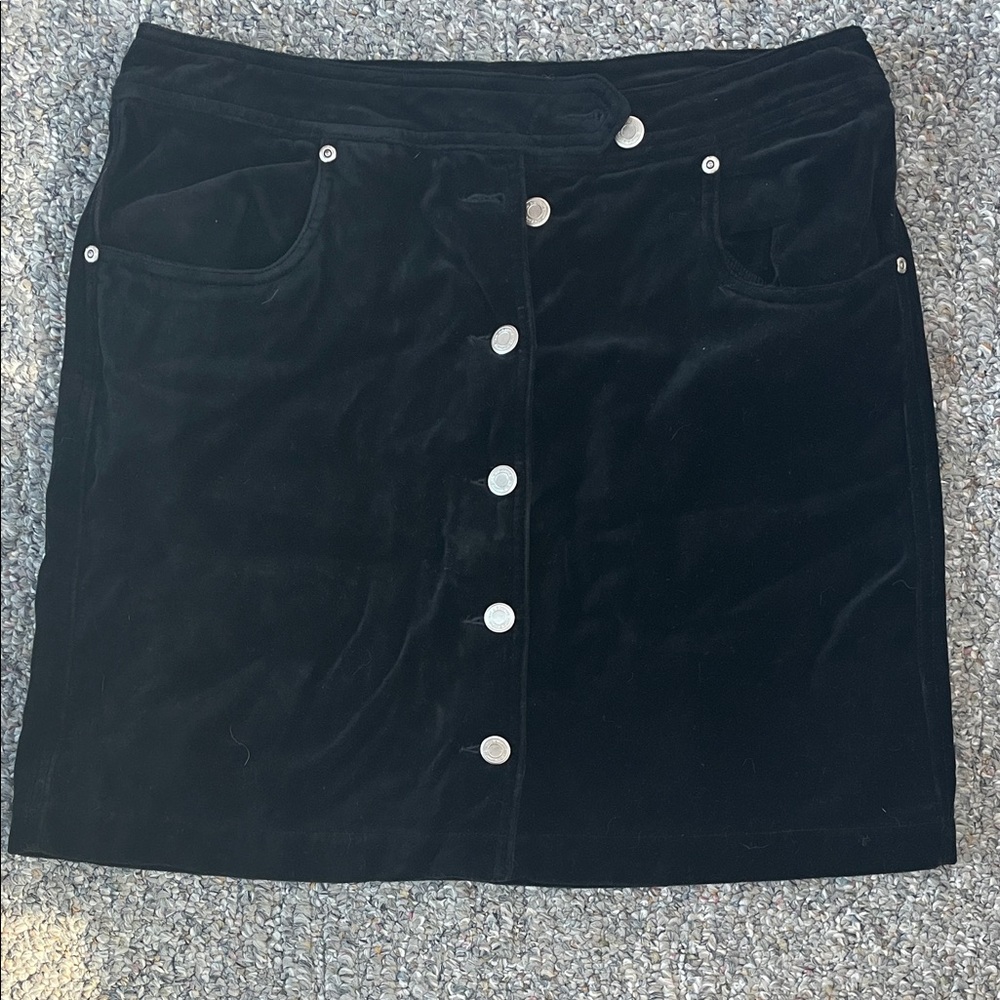 Elegant Black Velvet Button Up Skirt